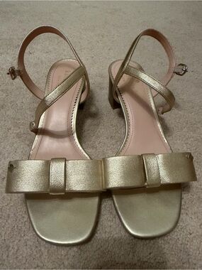 kate spade Metallic Gold Bow Ankle-Strap Heels - Women